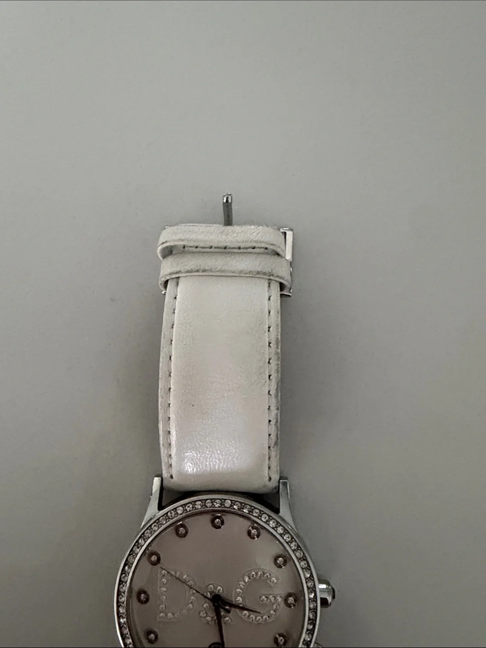 Dolce & Gabbana White Leather Strap Crystal Logo Watch